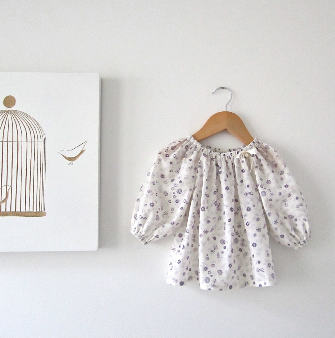 Toddler Girls Lavender Voile Blouse-Floral Lavender Voilet Cream-Baby Tunic-Spring Girls Top-Shabby Chic-Children Clothing by Chasing Mini