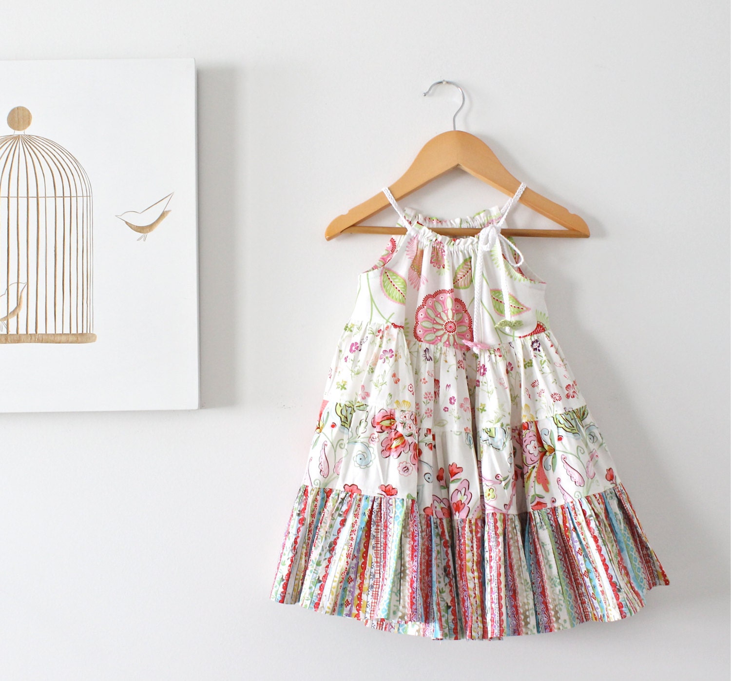 Baby Girls Summer Dress-floral ruffles pink red green cotton sundress-birthday beach boho tunic-Handmade Children Clothing by Chasing Mini