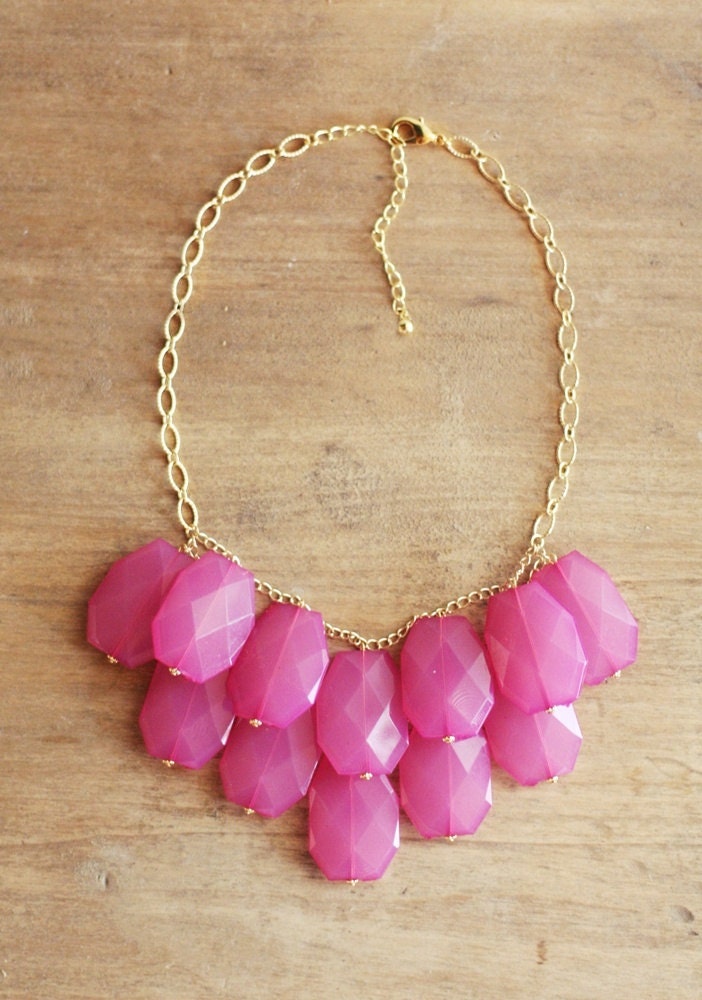 Fuchsia Hot Pink Statement Necklace - Magenta Bib Necklace