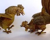 Vintage Brass Fighting Roosters, Large  SHIPPING INCLUDED