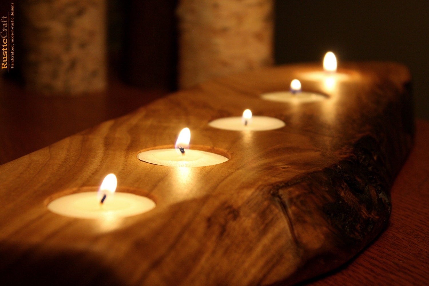 Rustic Wood Tea light Candle Holder-  5 tealight holder- Personalized Candle Holder-Unique Home Decor