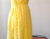 70s Floral Maxi Dress in Yellow, Pink, and White - M