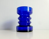 Mid Century Modern - Vase / Candle Holder - Hooped Glass, Cobalt Blue - Mad Men, 1960's Home Decor, Scandinavian Style, Summer