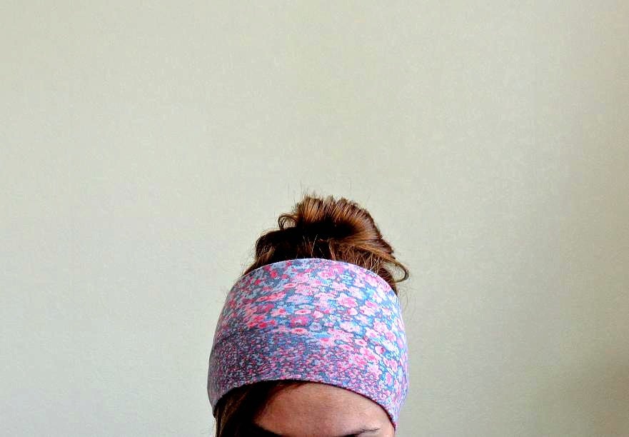 Floral Wide headband jersey womens headband  turband turban lilac light purple pink hair band for everyday