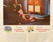 Vintage Zenith Phonograph Ad -- 1940s FM Radio-Phonograph - dreamy girls listening to records, platter party, magazine wall art collectible
