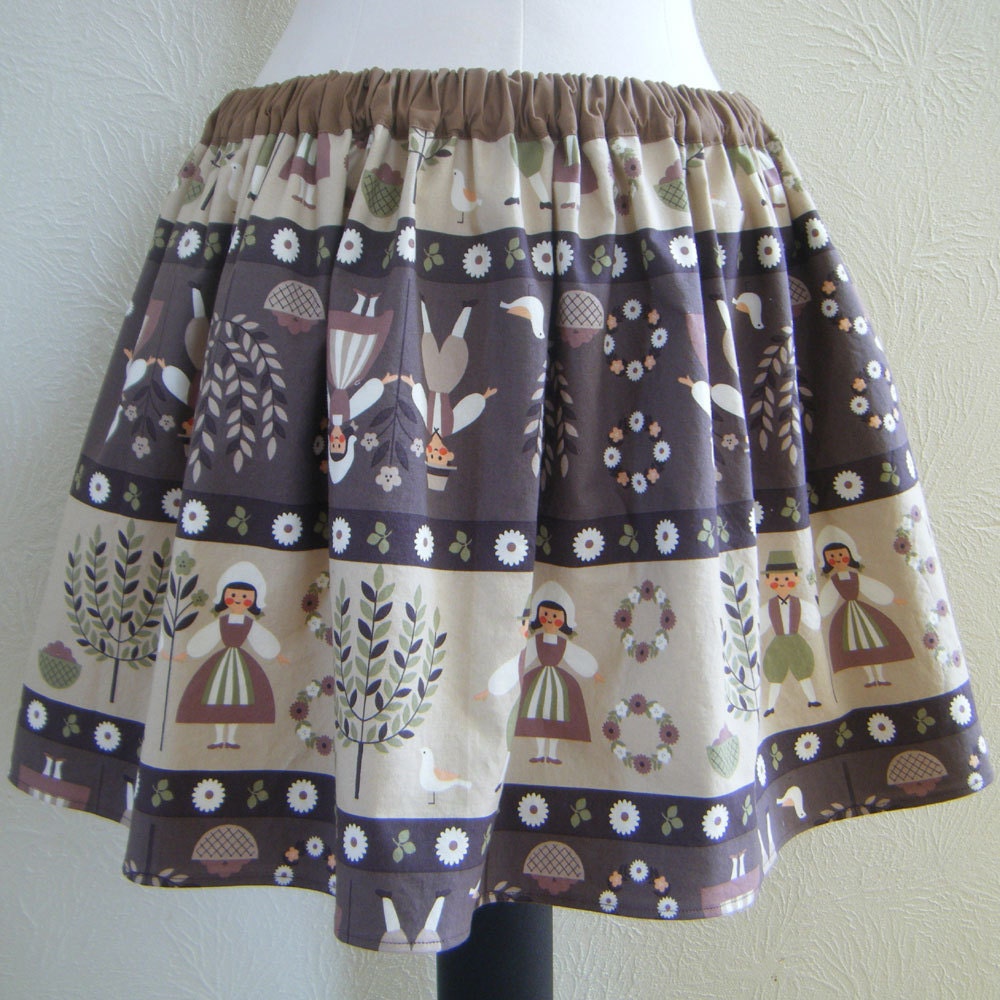 Cute Kawaii Full Skirt Japanese Fabric Novelty Print Sweet Lolita Womens Mini