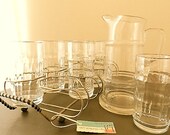 Vintage Mid Century Classic Style Tray.Caddy.Glass Set&Pitcher.Retro Bamboo Design.Eames.Classic.Simplistic Style.