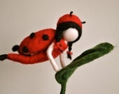 Waldorf inspired needle felted girl mobile: Lady Bug  fairy with leaf