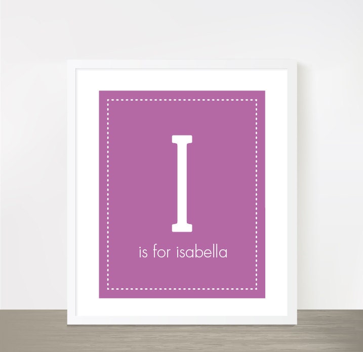Isabella 8x10" Violet purple baby girl name nursery print, letter i