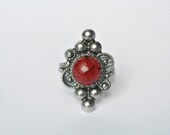 Vintage Sterling Silver ring, red coral Berber ring, Tribal Ring,