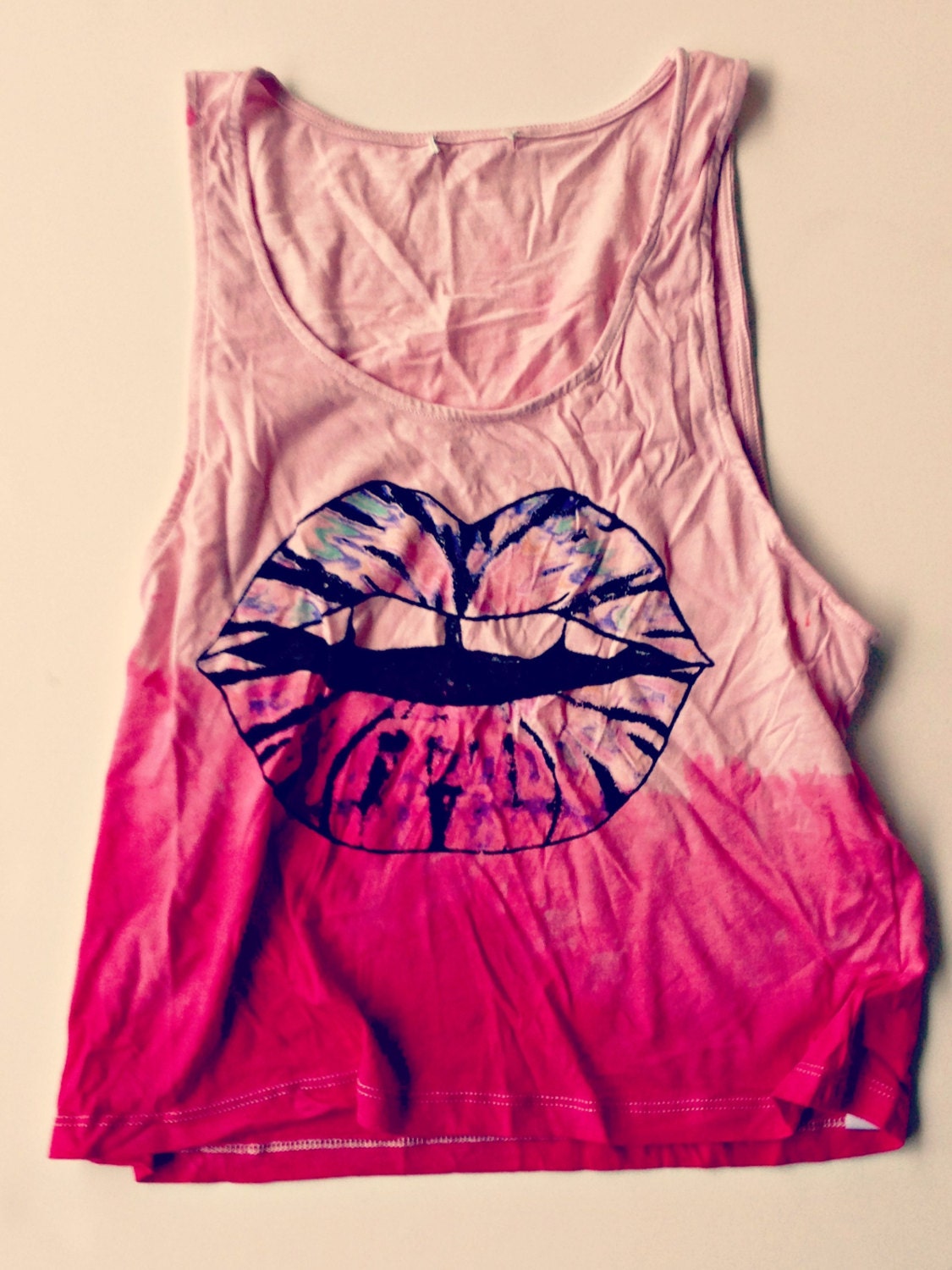 Ombre Lips Tank Top Hot Pink Gradient Shirt Tumblr Hipster
