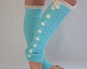 Mint green slouchy open button down lace leg warmers boot socks bithday gifts women'fashion accessory
