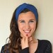 Tribal cobal blue cotton jersey stretchy headband yoga headband birthday gifts women's head wrap girly accessories twisted headband