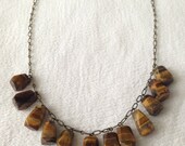 Tiger Eye and Brass Drop Necklace