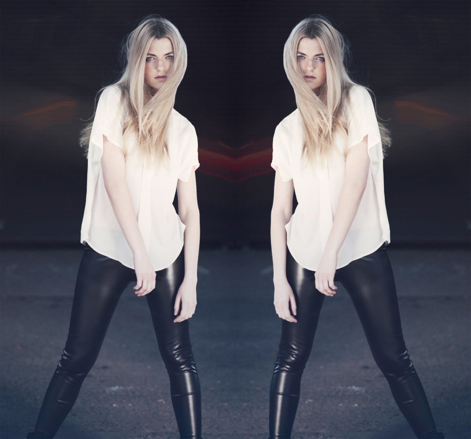 Black leather leggings - faux leather front and cotton spandex in the back, urban street fashion tomboy clothing goth - medium
