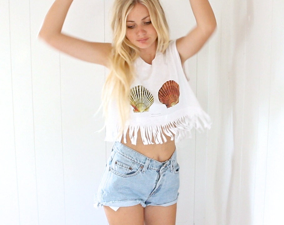 Hippie Mermaid Cut Off Crop Top Small-Medium