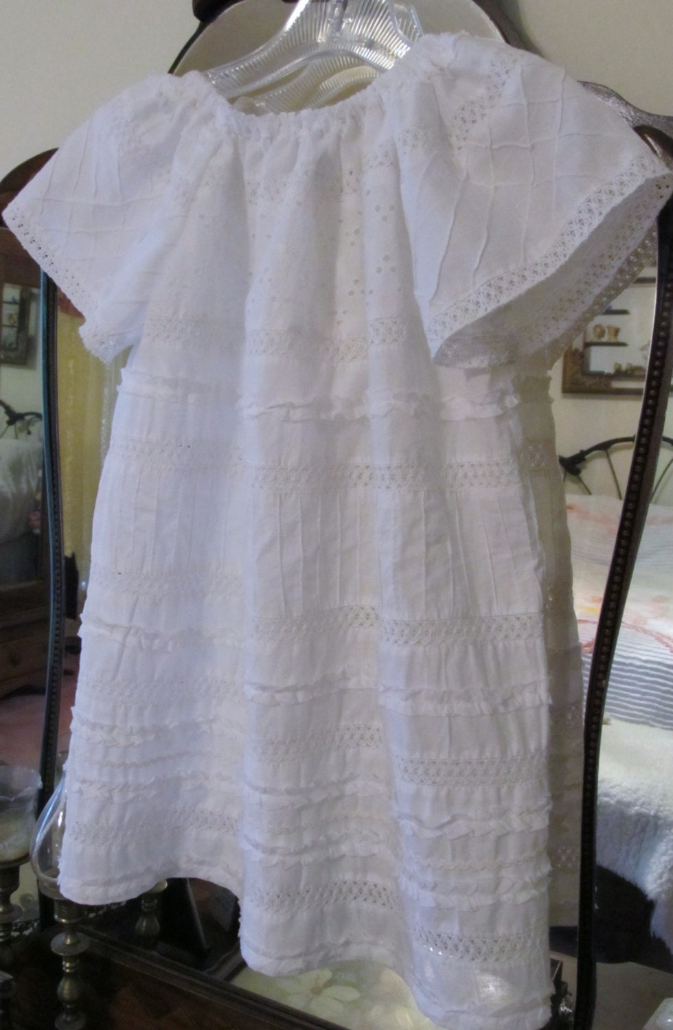 Girls handmade white ruffle dress wedding beach portrait church size 3 / 4 ready to ship