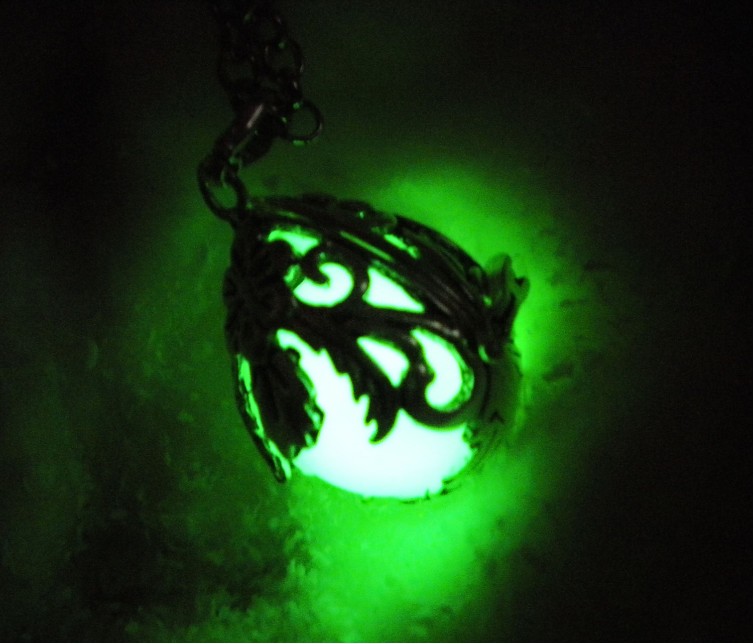Glow in the Dark Sterling Silver Locket Pendant - Glow in the Dark Materia - Flower Locket - Glow Pendant - Green Glow