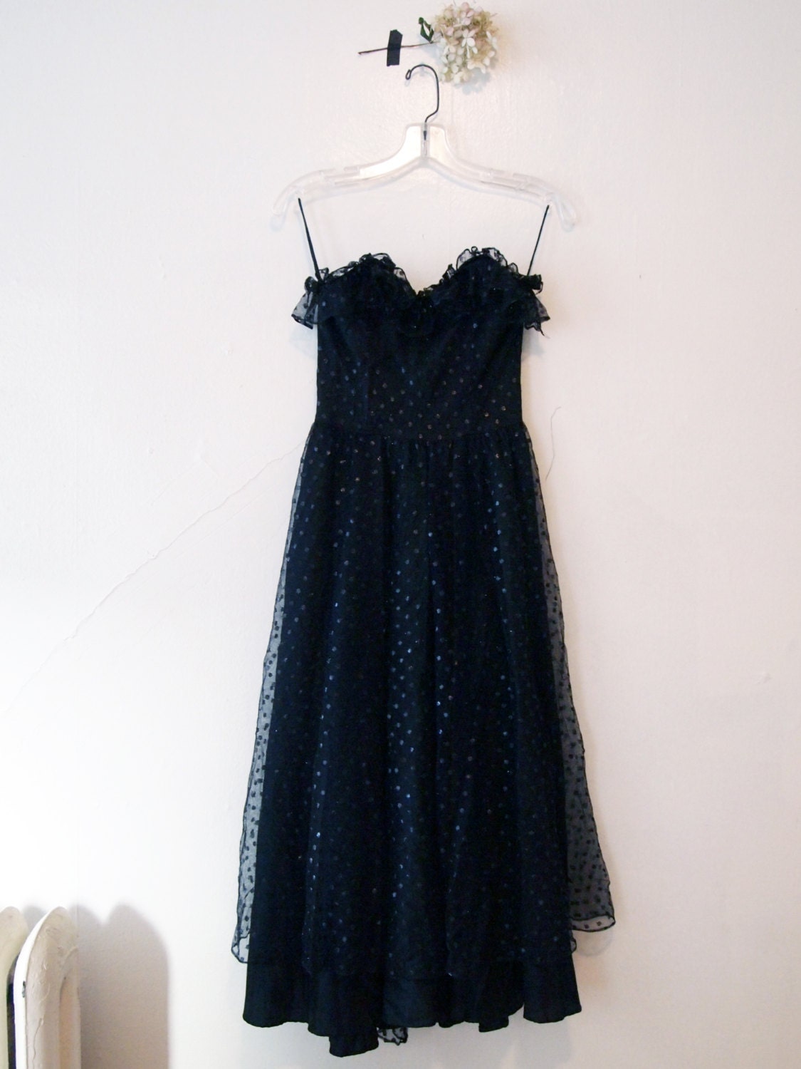 80s does 50s Black Polka Dot Prom Dress