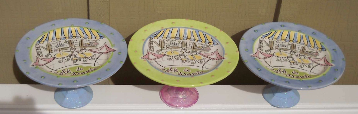 3 Cupcake stands/Dessert pedestal/Cake plate/petite four plates