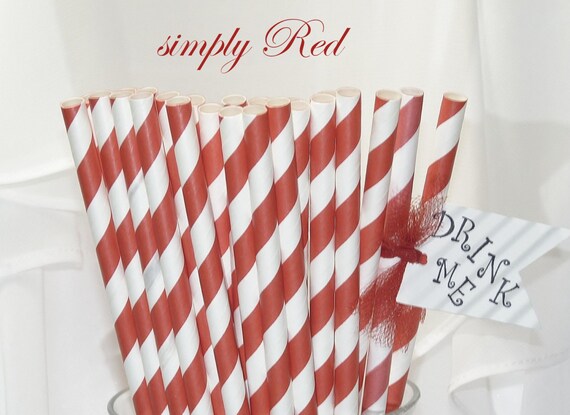 50 Red Striped Paper Straws - Birthday Party - Carnivals- Barbeque All American Simple RED Stripes for Any Event Il_570xn
