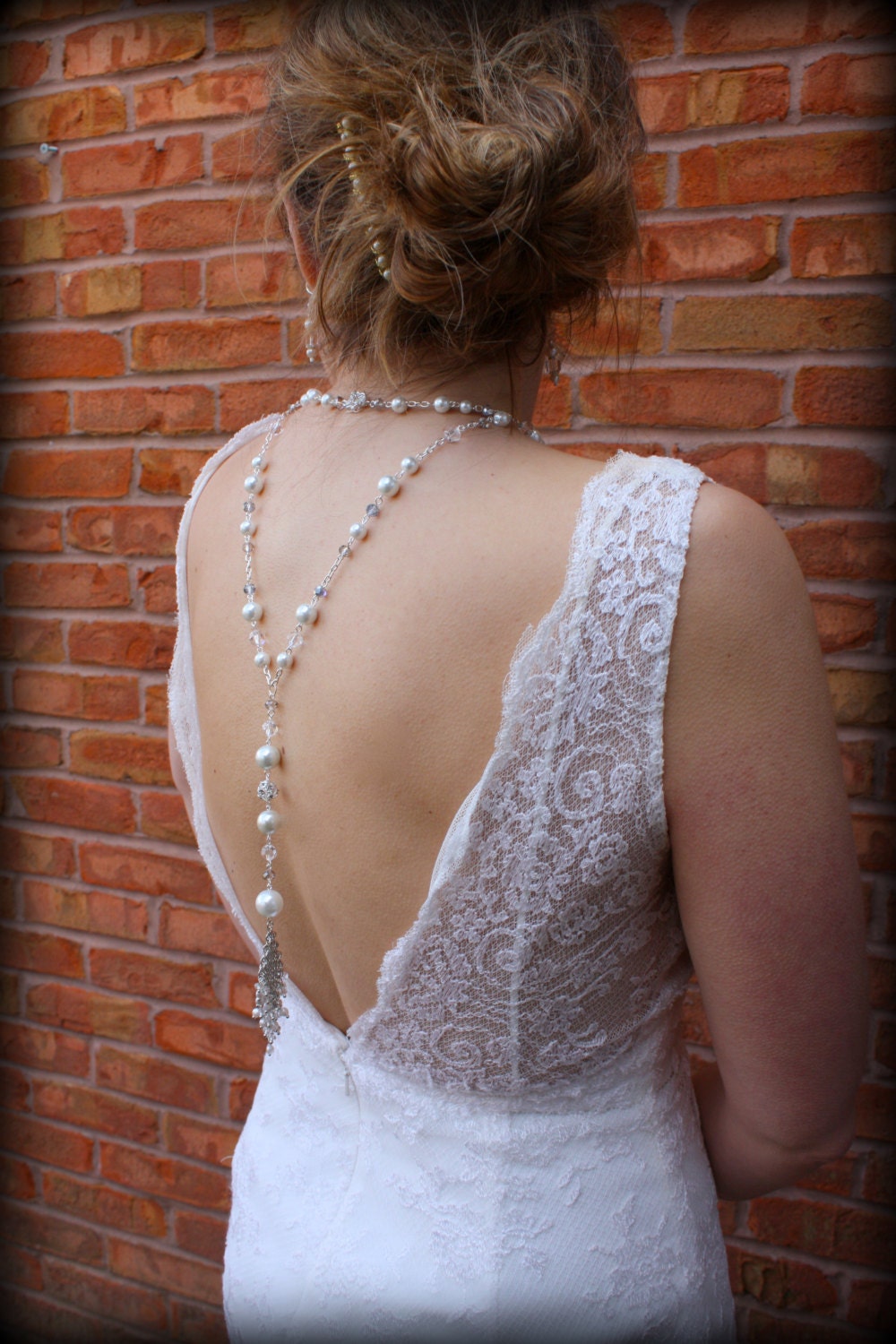 Backdrop Necklace-Pearl Necklace-Back Necklace-Wedding Jewelry-Vintage Wedding-Bridal Necklace-Wedding Necklace-Dream Day Designs