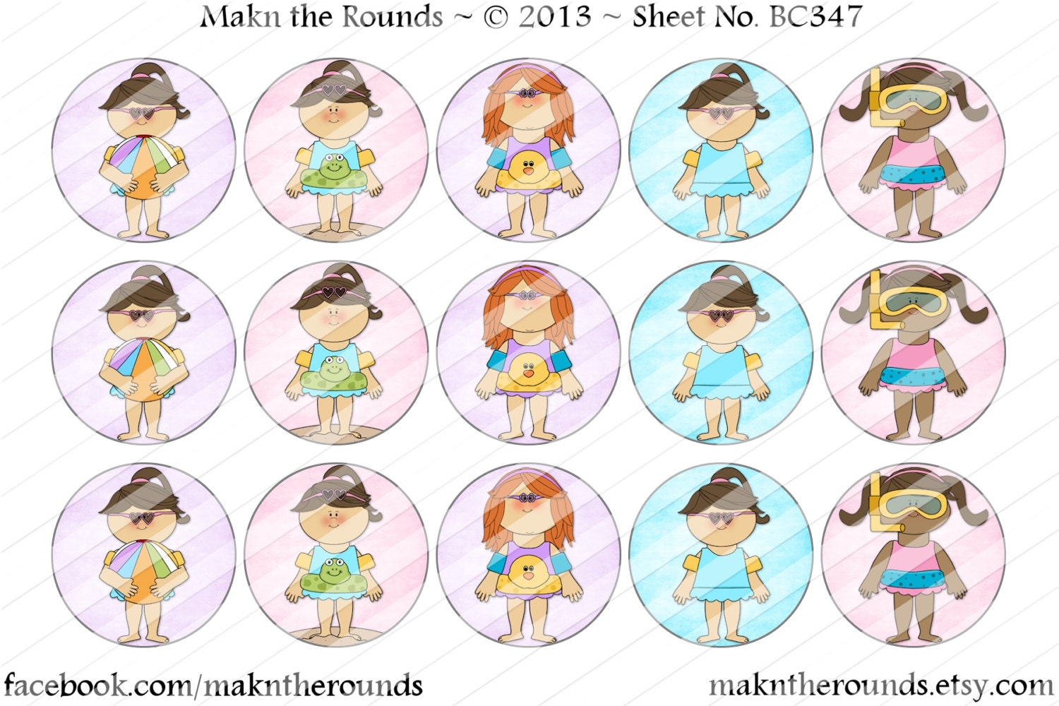 Summer Girls - 1 inch Circle Bottle Cap Image - 4x6 and 8.5x11 Digital Collage Sheet (No. BC347) - Instant  Download