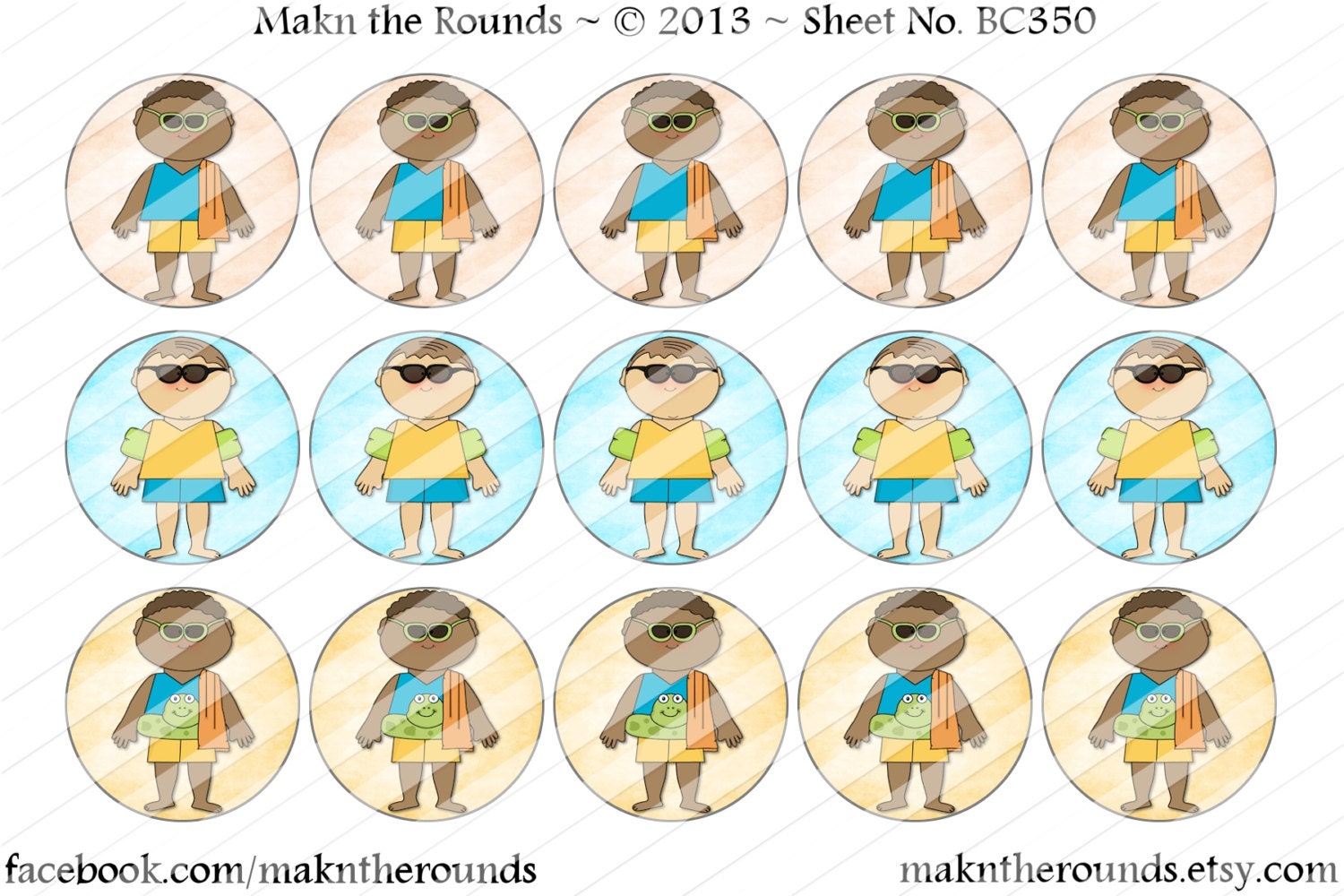 Summer Boys - 1 inch Circle Bottle Cap Image - 4x6 and 8.5x11 Digital Collage Sheet (No. BC350) - Instant  Download