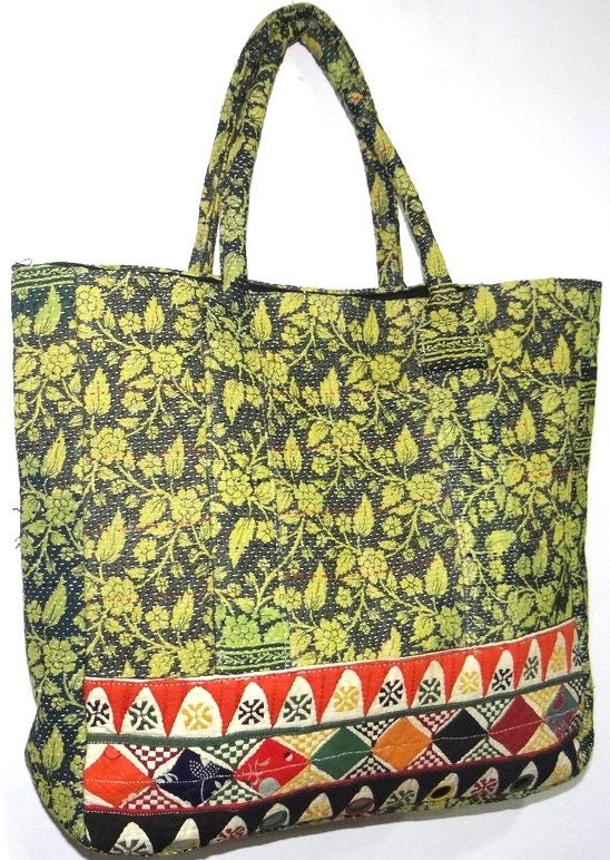 vintage sari kantha handbags big size tote bags kantha bags