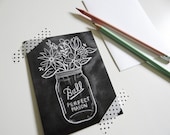Mason Jar Notecard - Summer Card - Ball Mason Jar Illustration - Chalkboard Art - Unique Card - Illustrated Card - Chalk Art