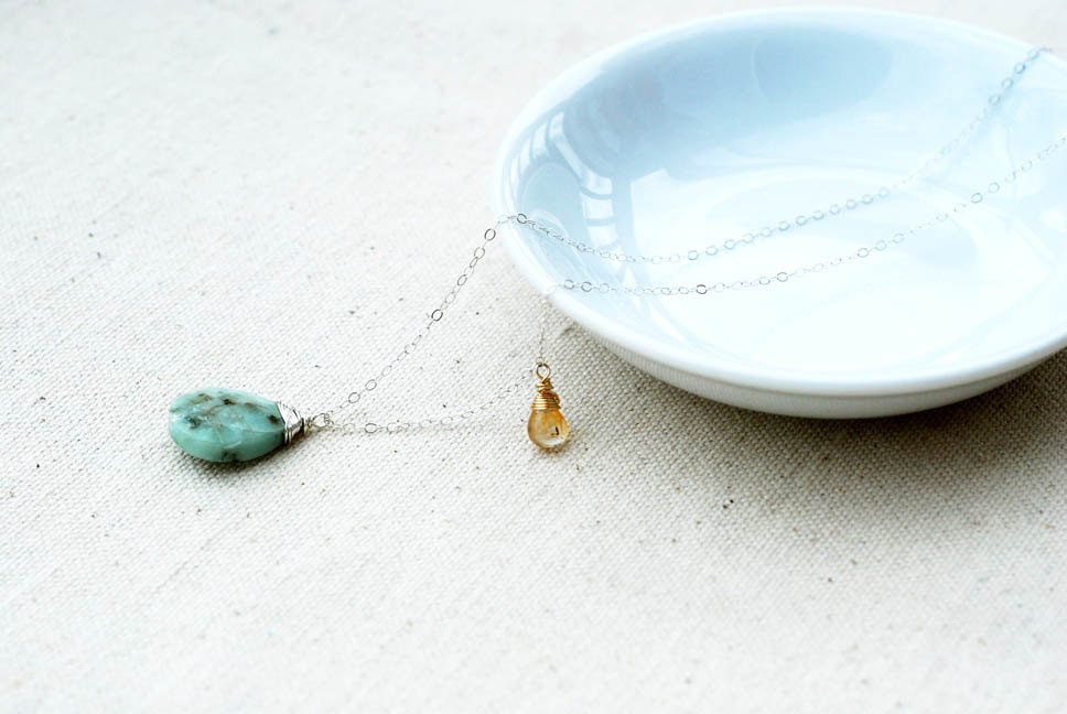 erstwhile... mixed metal opal and citrine necklace / robin's egg blue peruvian opal, citrine, sterling silver & 14k gold filled necklace
