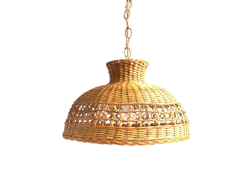 Vintage Wicker Light Swag Pendant Hanging Chandelier Lamp Woven Willow Shade Chain Retro Home Decor Lighting