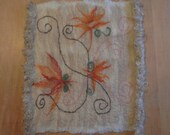 Red Flowers & Swirls - Felted Art - Fiber Art Wall Hanging - Handmade - Item 12-1002