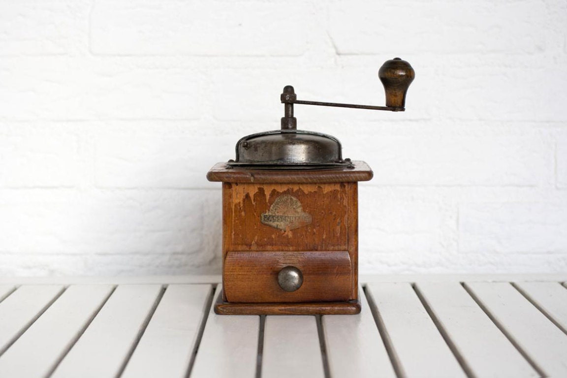 Large Vintage German 1930s Wooden Coffee Grinder by Zassenhaus Rustic