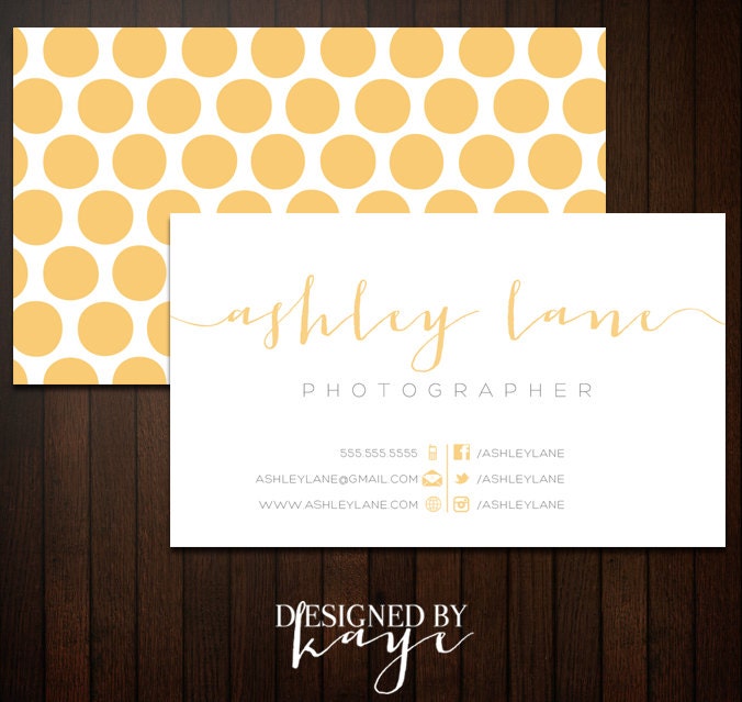 Premade Business Card Set for Photographers and Small Businesses, elegant, pretty, whimsy, polka dots