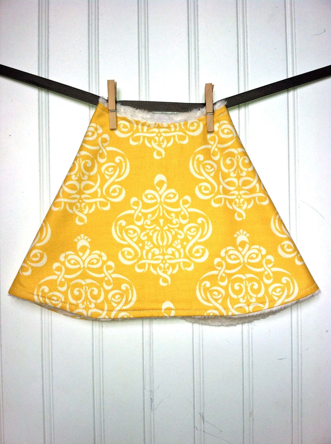 Boutique Bib Burp Cloth- Ribbon Damask in Yellow by Dena Fishbein