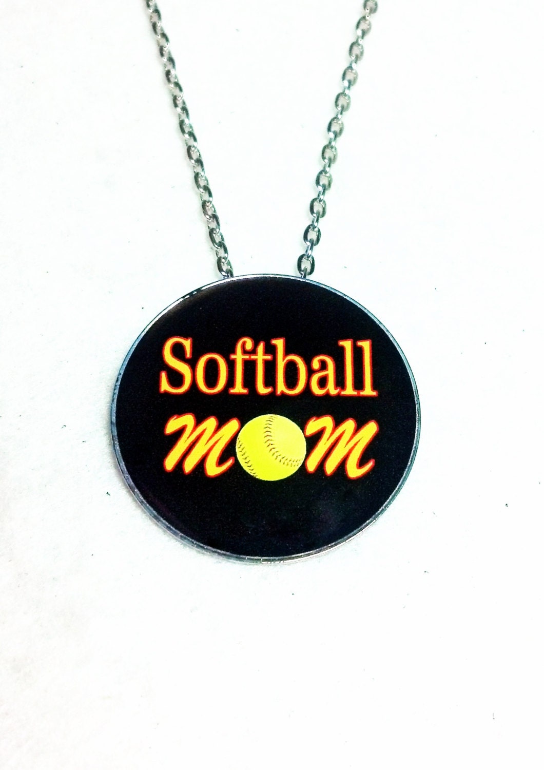 Softball Mom Necklace Sports Photo Pendant Silver Chain