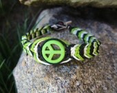 Peace Sign Bracelet, Neon Jewelry, Hemp Bracelet, Macrame, Hipster Bracelet