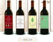 Christmas wine label printable gift sticker, wine bottle tag personalized custom customized Christmas party favor gift, DIY digital