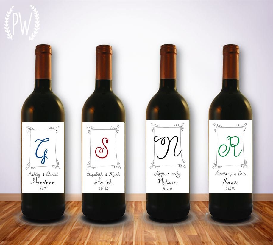 Wedding wine label printable monogram gift sticker, wine bottle tag personalized custom customized wedding favor gift, DIY digital
