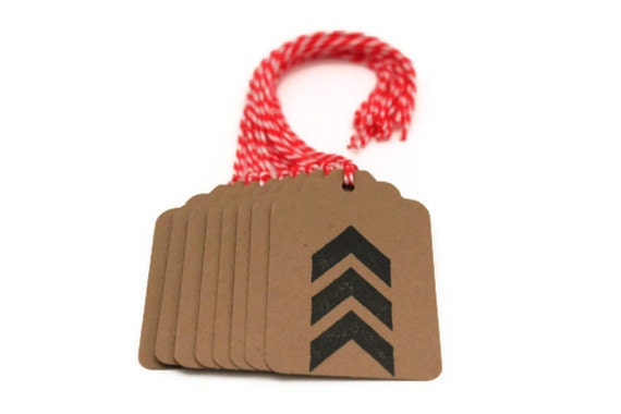 Chevron Arrow Gift Tags. Black, Brown, Red. Set of 8 Handmade Tags.