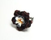 Black plumeria ring. Black and Brown Crochet flower ring.
