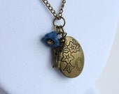 Antiqued Gold Oval Locket with Key and Flower Charms - Handmade Pendant Jewelry - OOAK - Ready to Ship