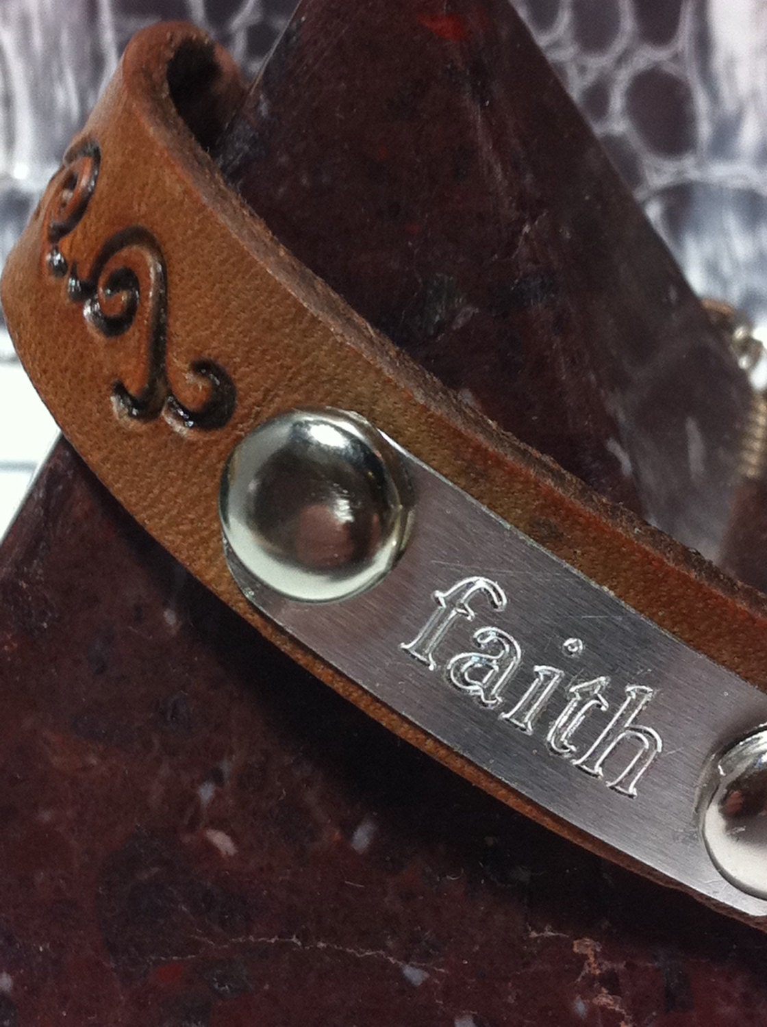 Unisex Hand-Tooled Leather- Inspirational Leather Cuff- Personalized Message-Fathers Day Gift-Mothers Day