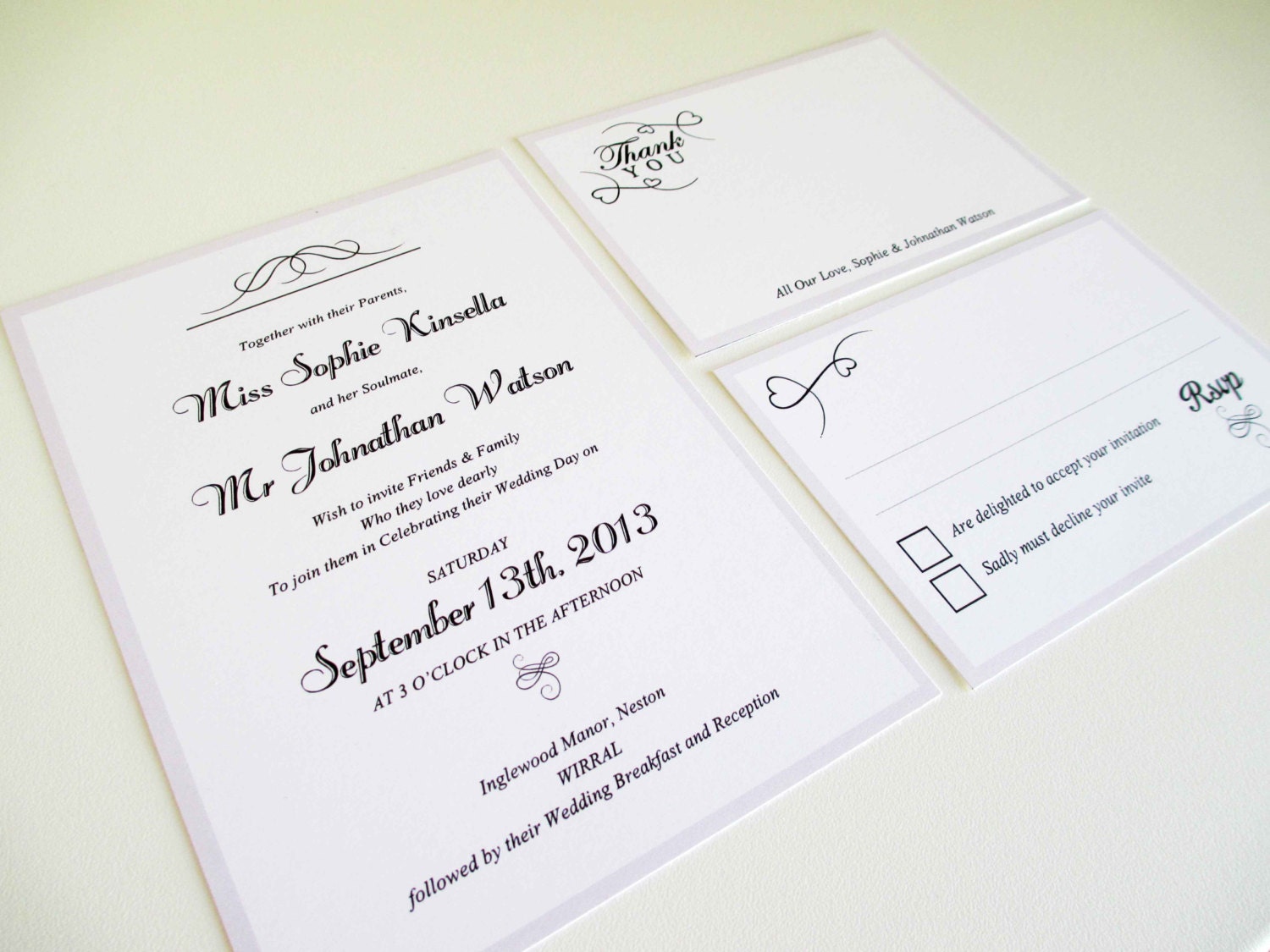 PRINTABLE Simple Elegant Wedding Invitation Suite, Set of 3, monochrome palette