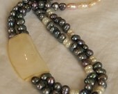 Mother of pearl charm with baroque pearls beaded jewelry , vintage charm, cultured baroque fresh water pearls , Special Order