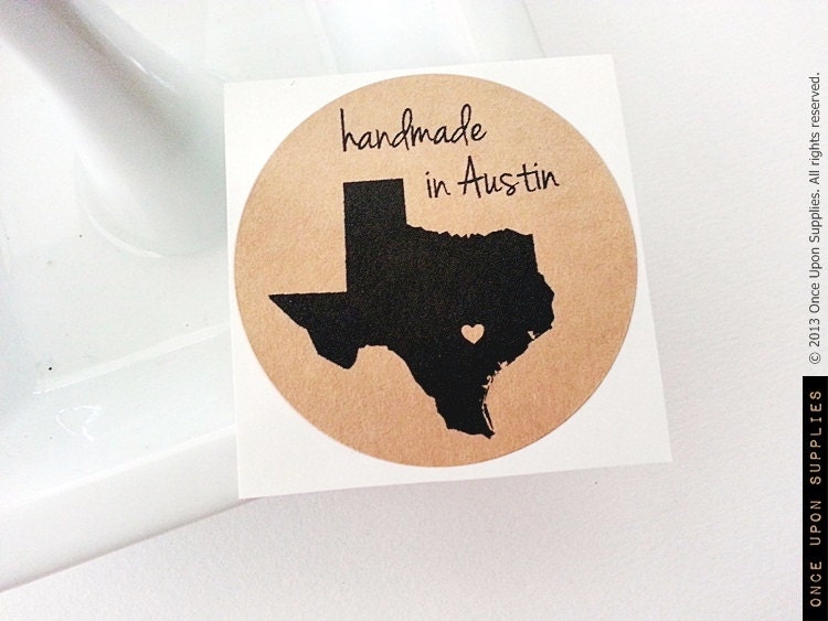 40 Mason Jar Labels Handmade in Austin TX / Texas Map / Canning Labels Food Labels Product Labels / Gift Wrap / Envelope Seals / Paper Goods