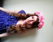 Flower Crown Floral crown headpiece headband wreath with pink silk roses festival - 'Rosy Cheeks'''