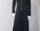 Vintage 1970's Black Long Sleeve Gold Studded Onepiece Jumpsuit with Cropped Palazzo Pants