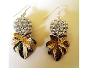 Diamante & Bronze Leaf Earrings - Upcycle Handmade Jewellery designed by a  British Jewellery Designer- No Delivery Charges to US  Customers